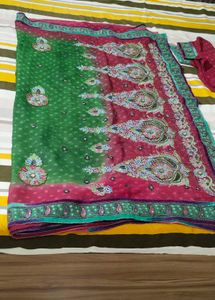 beautiful 2 shaded sari with blouse
