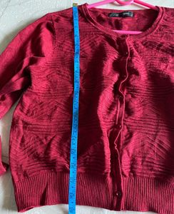 New Silk Red Button-Down Cardigan, size:xl