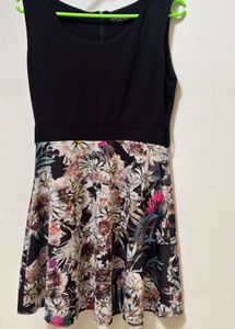Black Floral Print Fit & Flare Dress