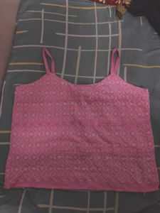 Pink Embroidered Spaghetti Strap Blouse