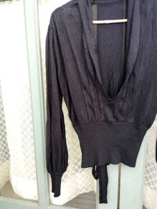 Black Cowl Neck Cropped Top