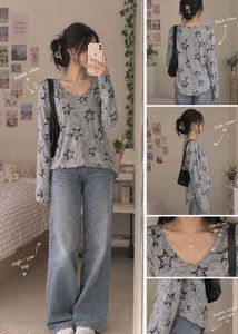 Grey Star Print Top