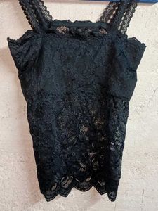 Partywear Lace Camisole Top Black Sheer