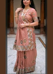 peach saree with fall & Blouse.