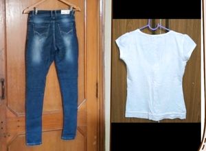 Blue jeans &amp; white Top set for girls/women