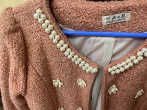 Chic Pearl Embellished Textured Coat