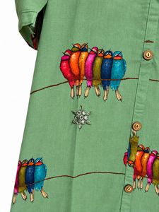 Green Bird Print Kurta