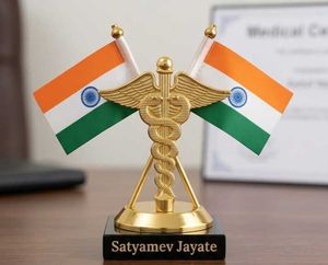 Medical Caduceus symbol with Desk Flag