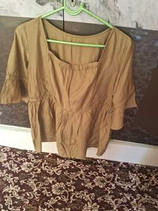 Linen Blend Square Neck Peplum Top