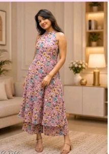 Pink Floral Kurta coord set