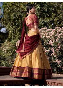 Gold and Maroon Half Saree/Lehenga unstitched