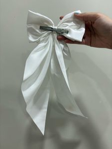 Elegant White Satin Bow Hair Clip