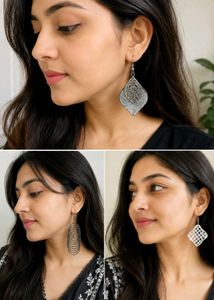 3 Stylish Silver Earrings Try-On | Trendy Oxidised