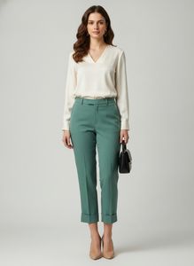 Teal Cropped Formal Trousers