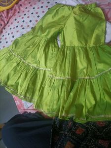 Branded Green Silk Kurta With Sharara