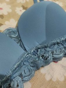 Blue Lace Trim Padded Bra