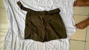 Olive Green Belted Shorts
