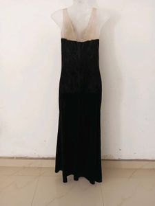 Black Velvet Gown with Embellished Neckline