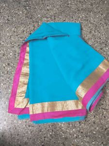 Price dropped Teal Saree  Pink Border with blouse