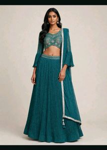 Stunning Teal Embellished Lehenga Set