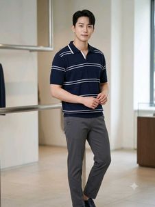 LYDIAVINE Men's knitted Striped Polo Shirt