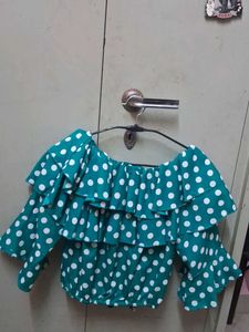 Chic Teal Polka Dot Off-Shoulder Top