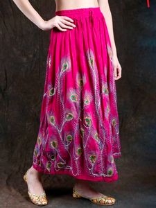 Soundarya Vibrant Pink Peacock Feather Print Skirt