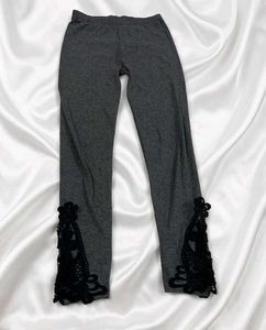 Gray Lace Trim Leggings