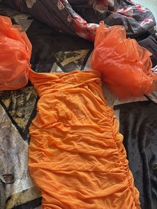 Vibrant Orange Ruched Off-Shoulder Dress