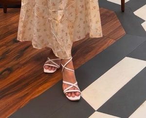 Strappy Knee-High White Sandals