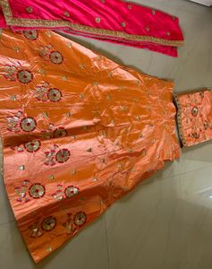 Elegant Orange Embroidered Lehenga Set