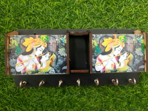 Radha Krishna Keyholder And Mobile Holder