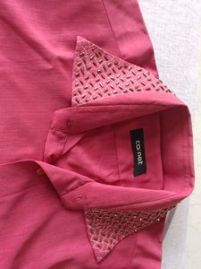 Burgundy Button-Down with Unique Collar &amp; Cuff Det