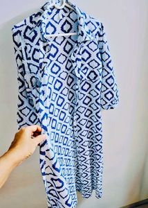 💠Blue &amp; White Shrug/Kurta in Geometric Print