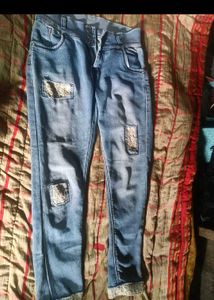 Blue and black Distressed Patch Jeans