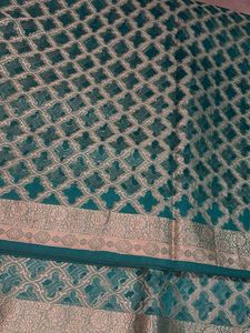 Elegant Teal Saree with Gold Weave