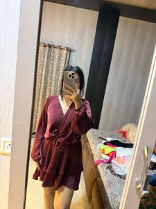 Maroon Velvet Wrap Dress🎀🦋