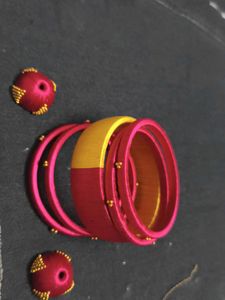 Pink &amp; Yellow Silk Thread Bangles