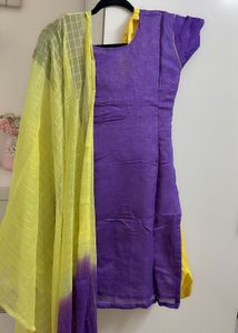 Purple &amp; Yellow Embroidered Patiala Kurta Set