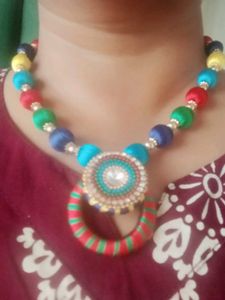 Colorful Silk Thread Necklace with Earrings