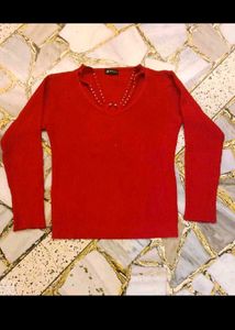 29. Chic Red V-Neck Knit Sweater