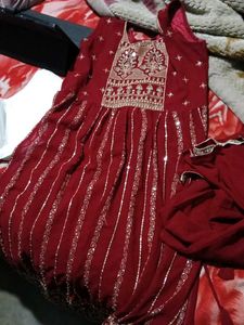 Maroon Embroidered Anarkali Suit