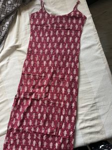 Boho Maroon Leaf Print Maxi Sundress