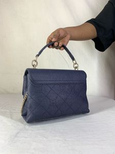 Metrocity Navy Blue Quilted Leather Crossbody Bag