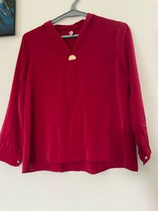 Elegant Red Blouse with Gold Accent