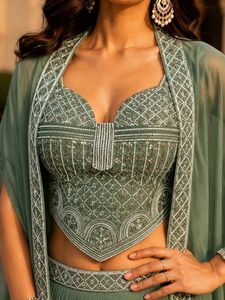 sea green Lehenga Choli with Cape