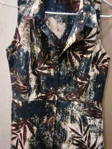 Sleeveless Leaf Print Midi Dress