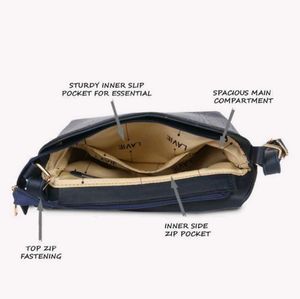 Lavie Navy Blue Textured Crossbody Bag