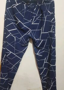 Navy Blue &amp; White Printed Trousers With 2 Pocket