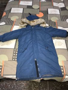 Blue Padded Winter Jacket with Fur Hood